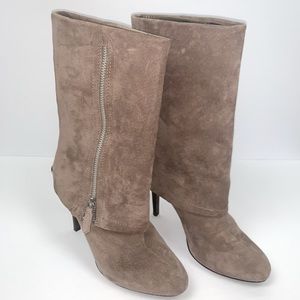 Tahari Foster Suede Zip Boots Beige Size 6